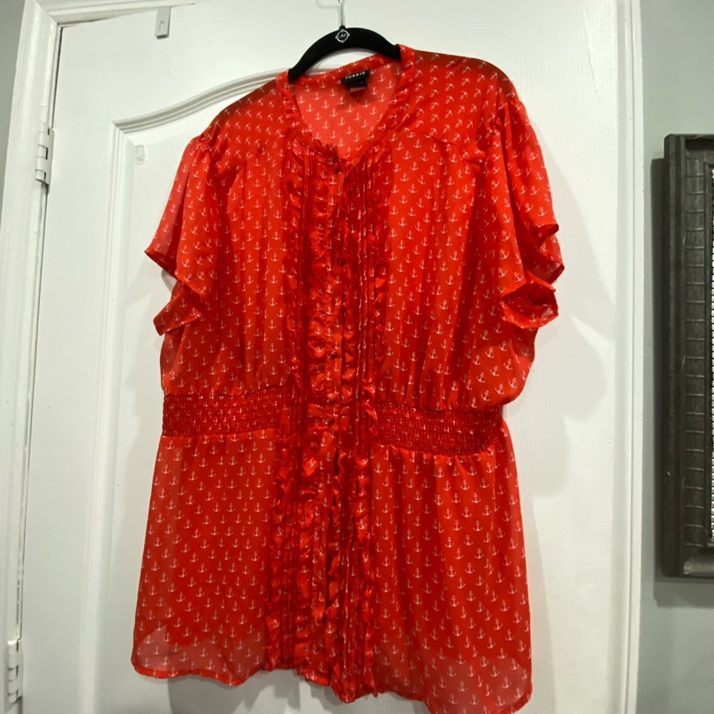 Torrid plus size red top with white anchors. Size 3.